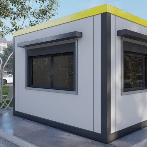 Kassa unit VC 4 (1.5x1.5m) 15 Het grote broertje de VC12 unit, ideaal als kiosk. Verplaatsbare kantoorunits van de VC-serie – ideaal voor bouwplaatsen, evenementen en bedrijfsterreinen. Hier ingezet als kiosk.